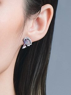 Purple Mackerel Fin Enamel Silver Studs Earrings for Women