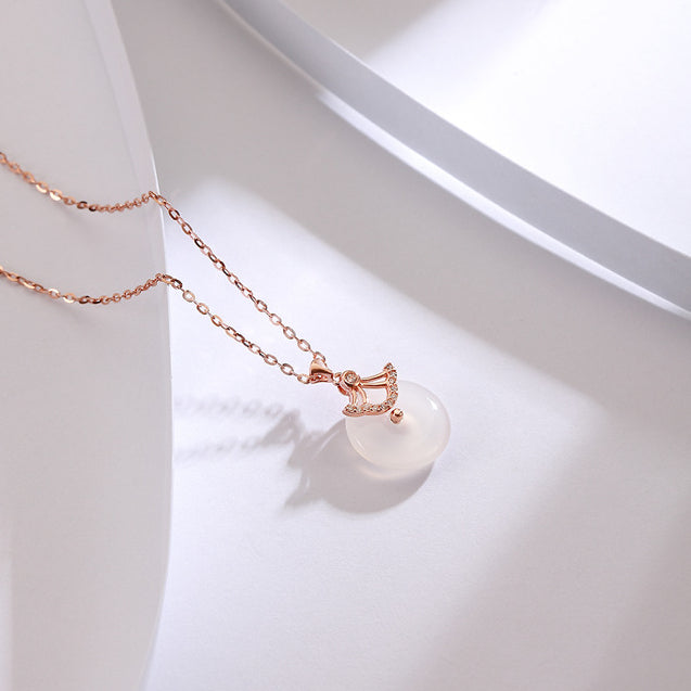 Circle Chalcedony with Zircon Skirt Pendant Silver Necklace for Women