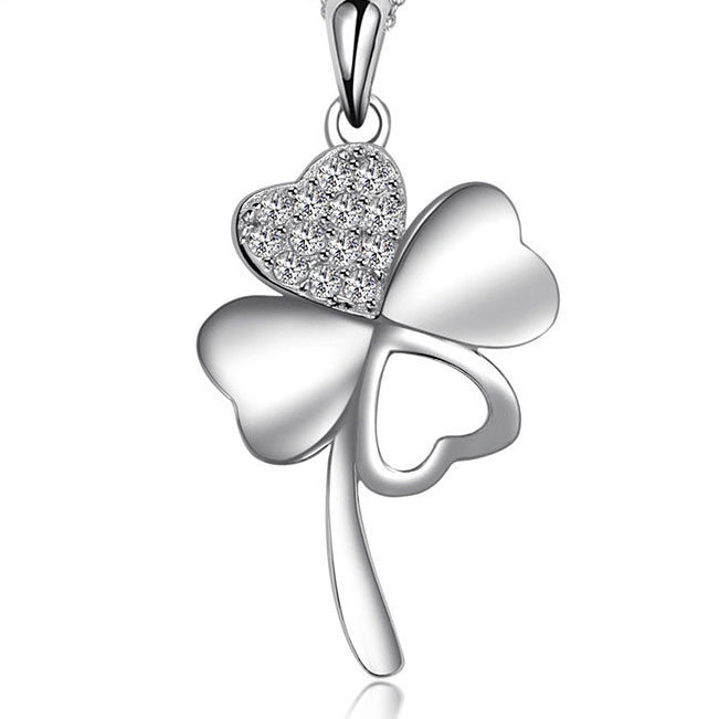 (Pendant Only) Lucky Clover with Zircon Silver Pendant for Women