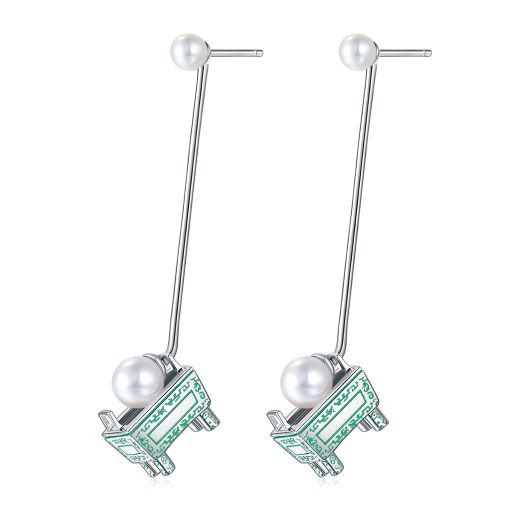 Quadripod Ding Enamel with Pearl Silver Drop Earrings for Women