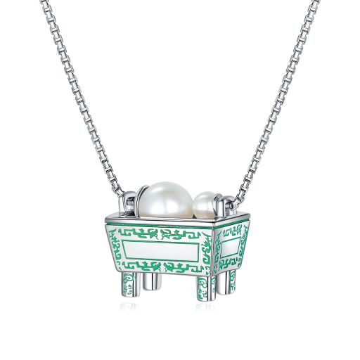 Quadripod Ding Enamel with Pearl Silver Nekclace for Women