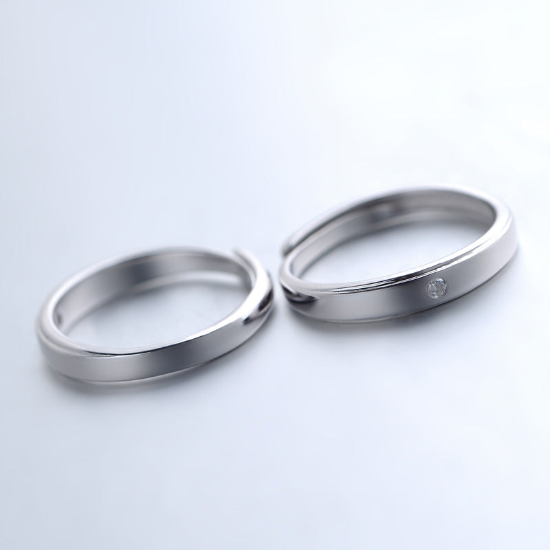 Simple Single Zircon Silver Couple Ring