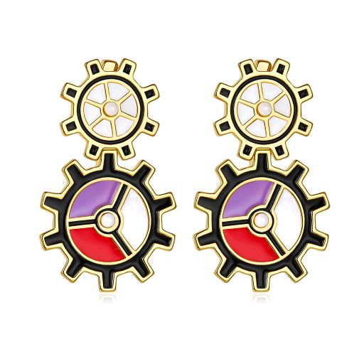 (Two Colours) Gear Wheel Enamel Drop Earrings for Women