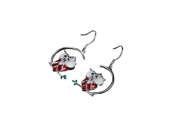 (Three Colours) Owl Enamel Silver Drop Earrings for Women
