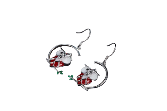 (Three Colours) Owl Enamel Silver Drop Earrings for Women
