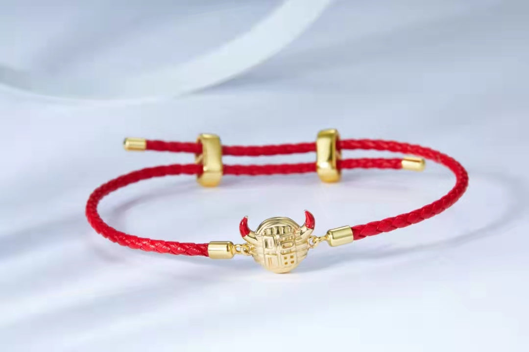 18K Gold Fortunate Cow Enamel Bracelet for Women