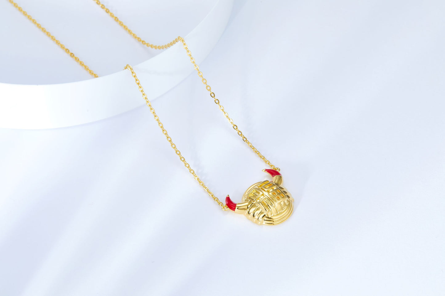 Golden Fortunate Cow Pendant Enamel Necklace for Women