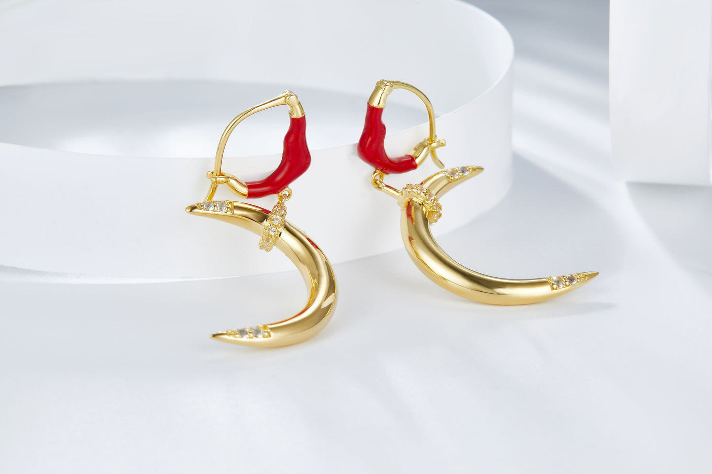 Golden and Red Enamel Earrings for Women