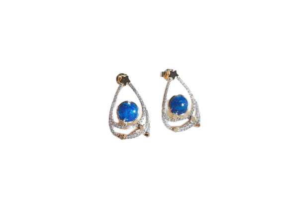 Blue Small Planet Enamel Silver Dopr Earrings for Women