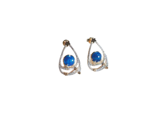 Blue Small Planet Enamel Silver Dopr Earrings for Women
