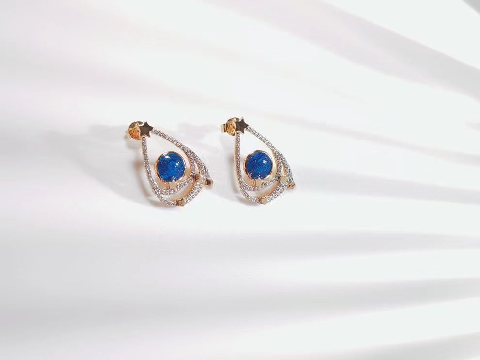Blue Small Planet Enamel Silver Dopr Earrings for Women