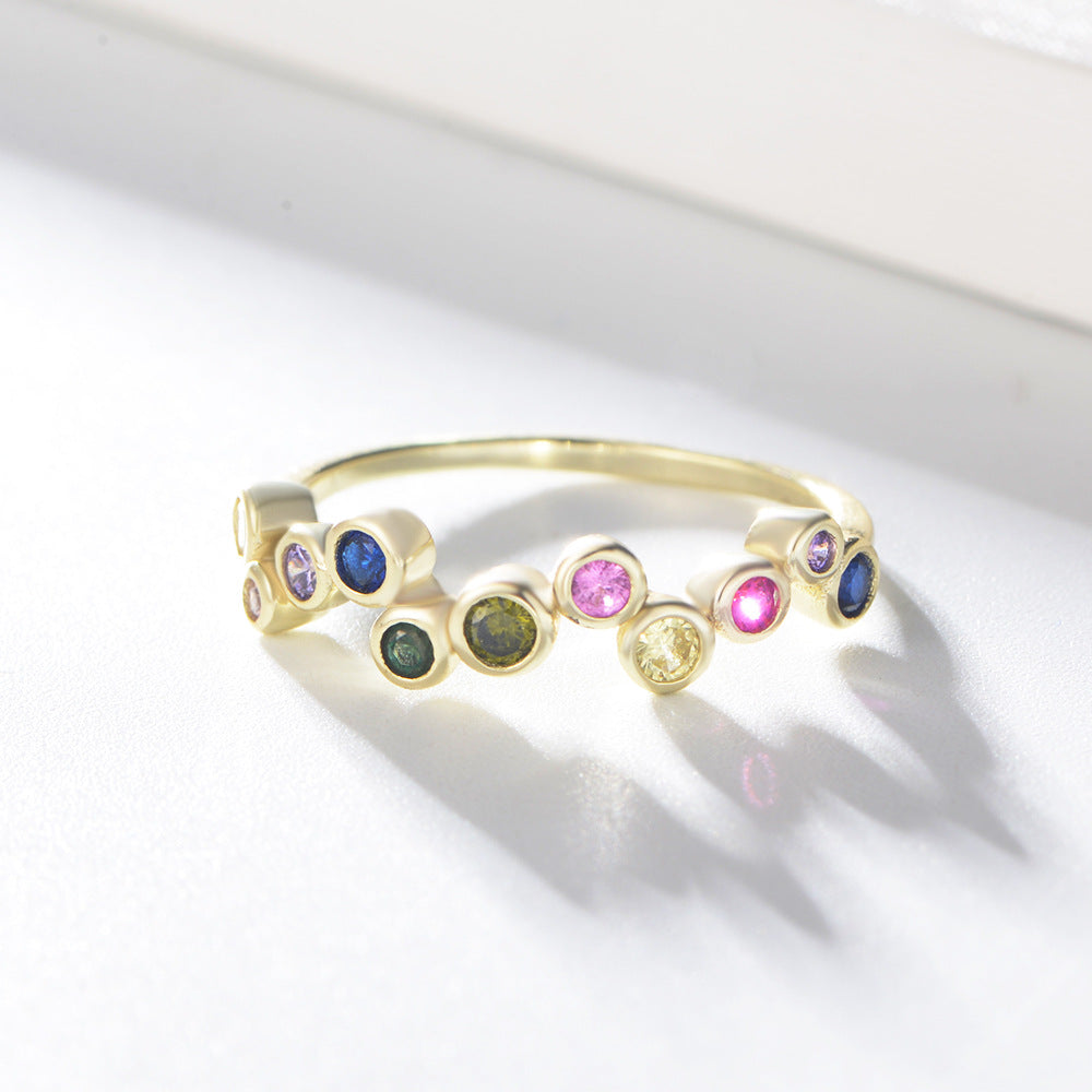 Rainbow Zircon Beading Design Sterling Silver Ring for Women