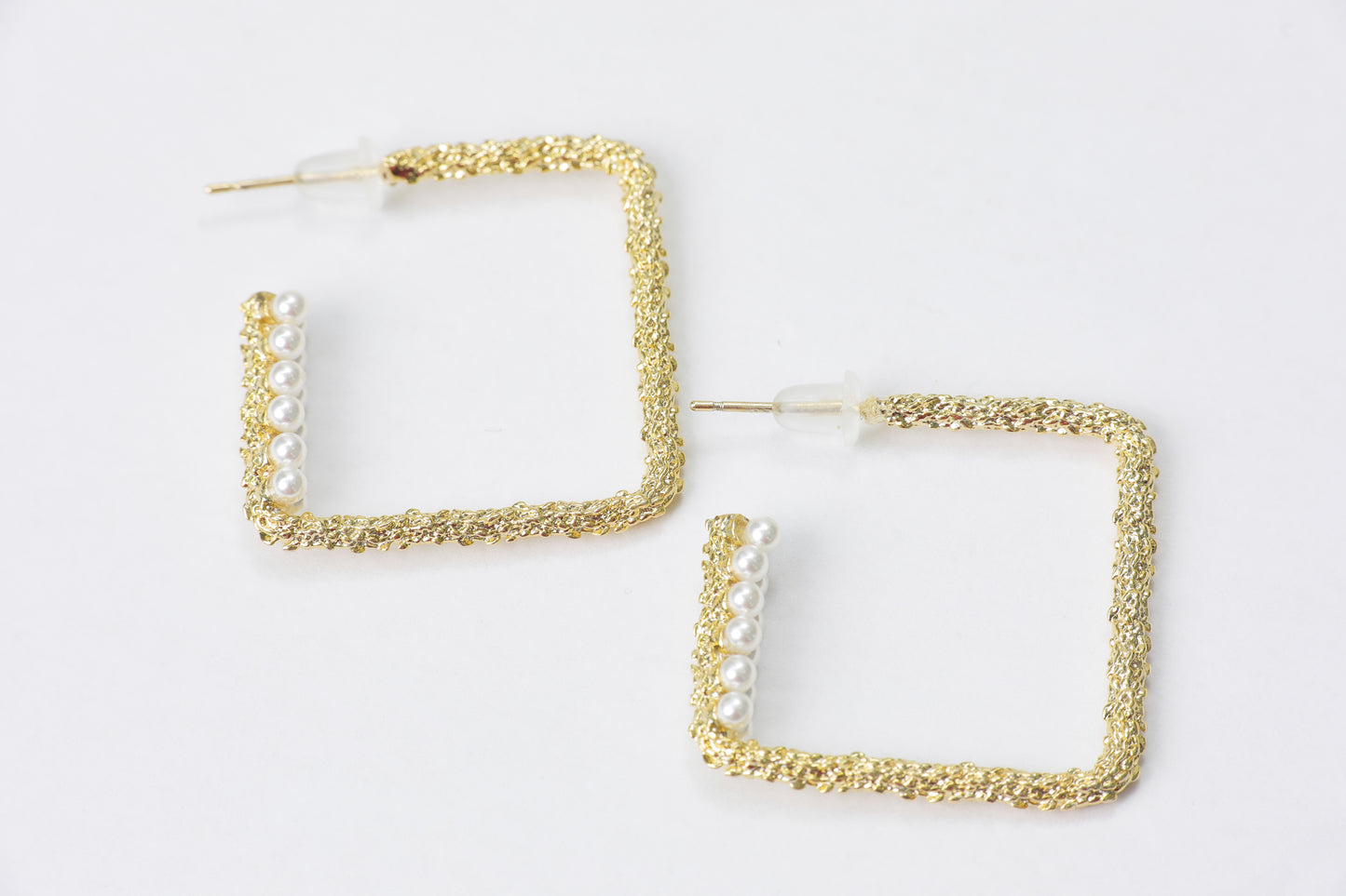 Golden Pearl Block Style Hoops - Golden Hoops for Women
