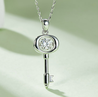 (0.5CT) Moissanite Stone Love Key Necklace for Women