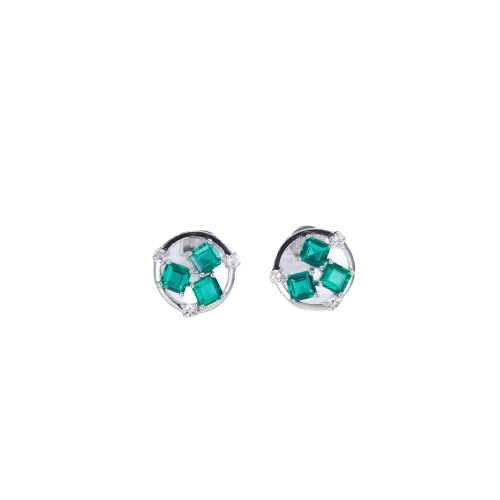 Emerald Colour Circular Enamel Studs for Women