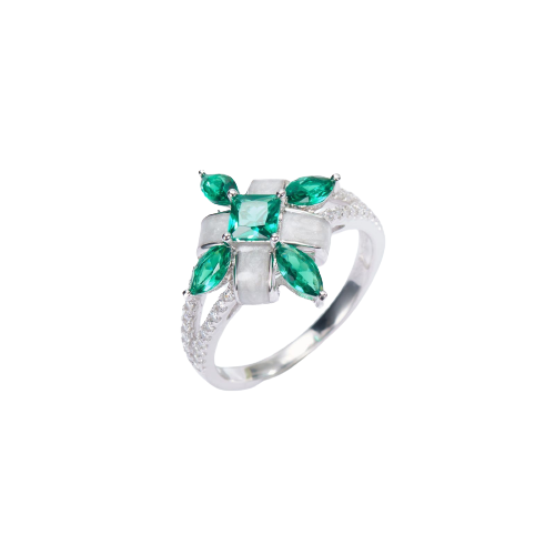Emerald Colour Clover Enamel Ring for Women