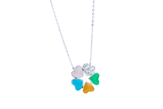 Colourful Clover Pendant Enamel Silver Necklace for Women