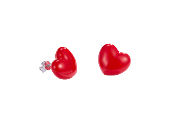 Red Heart Balloon Enamel Silver Studs Earrings for Women