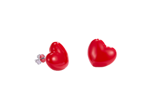 Red Heart Balloon Enamel Silver Studs Earrings for Women