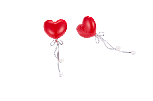 Red Heart Balloon Enamel with Pearl Silver Earrings for Women