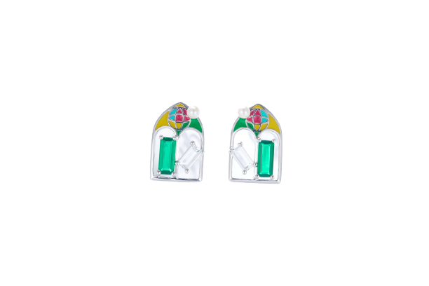 Colourful Window Enamel Silver Studs Earrings for Women