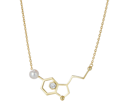 Golden Molecule Structure Shape Enamel with Pearl Necklace for Women