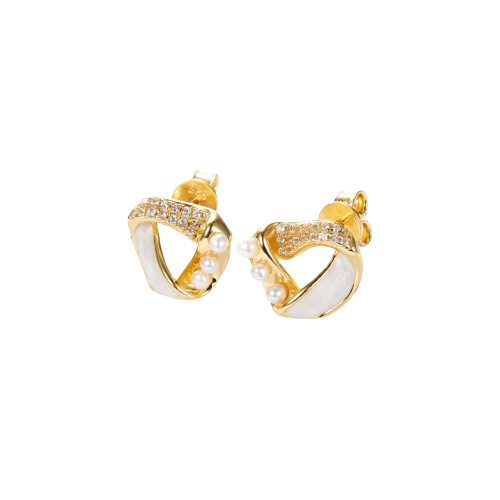 Golden Colour White Moonlight Pearl Enamel Studs Earrings for Women