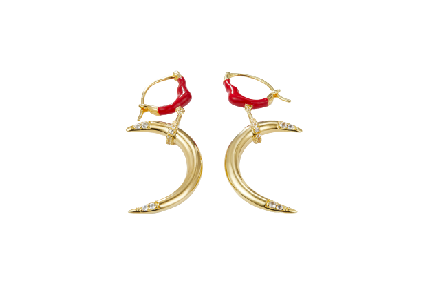 Golden and Red Enamel Earrings for Women