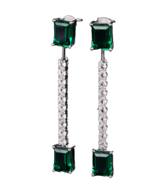 Emerald Colour 6.8CT Emerald Shape Enamel Sliver Drop Earrings for Women
