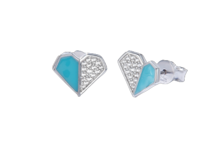 Blue Heart Enamel Silver Studs Earrings for Women