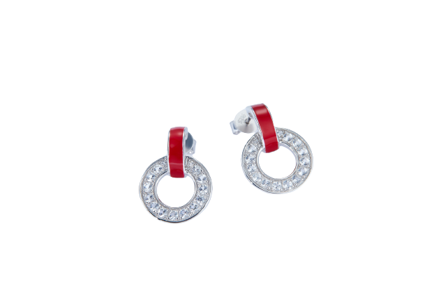 Red Circle Enamel Silver Studs Earrings for Women