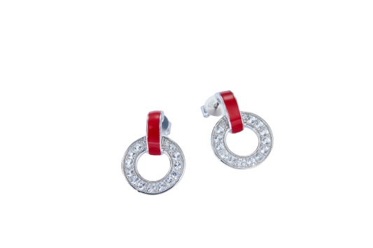Red Circle Enamel Silver Studs Earrings for Women