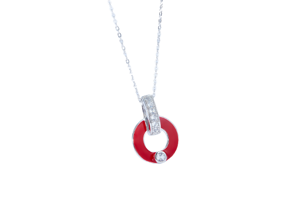 Red Circle Enamel Silver Necklace for Women