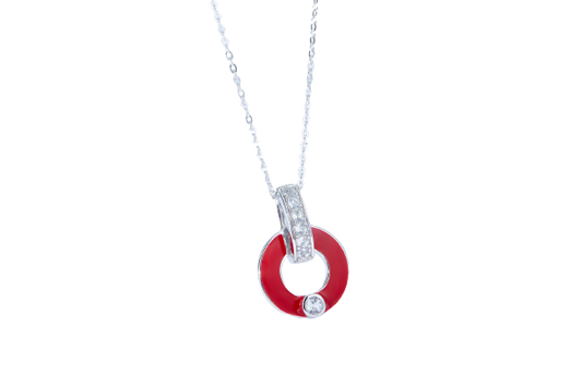 Red Circle Enamel Silver Necklace for Women