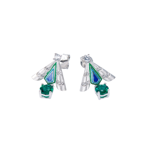 Emerald Colour Firefly Enamel Silver Drop Earrings for Women