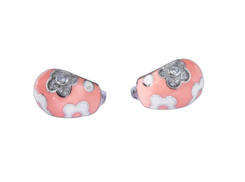 Pinkful Flower Enamel Silver Studs Earrings for Women