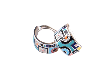 Blue Geometric Pattern Enamel Silver Studs Earrings for Women