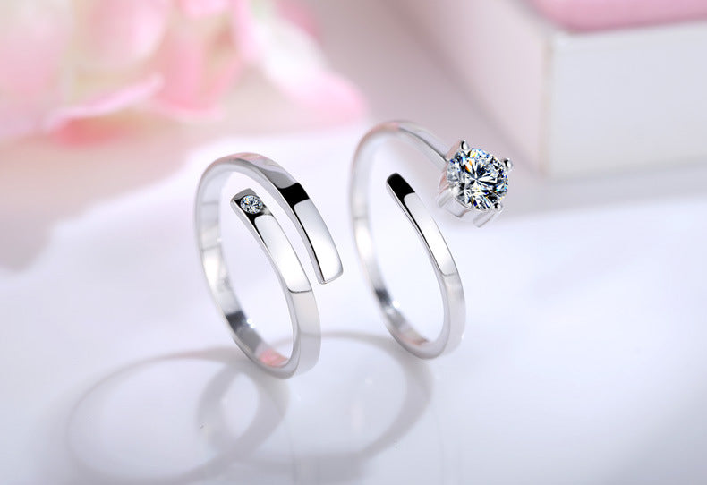 Zircon Opening Silver Couple Ring