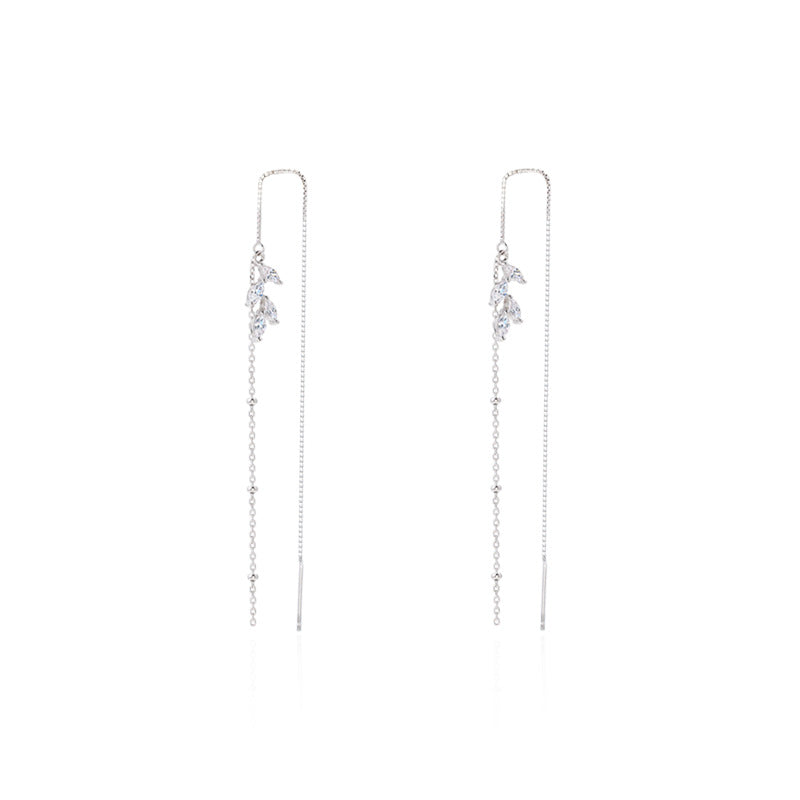 Marquise Zircon Long Ear Line Silver Drop Earrings for Women