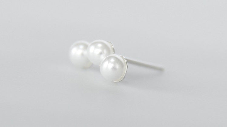 Three Pearls Silver Studs Earrings for Women