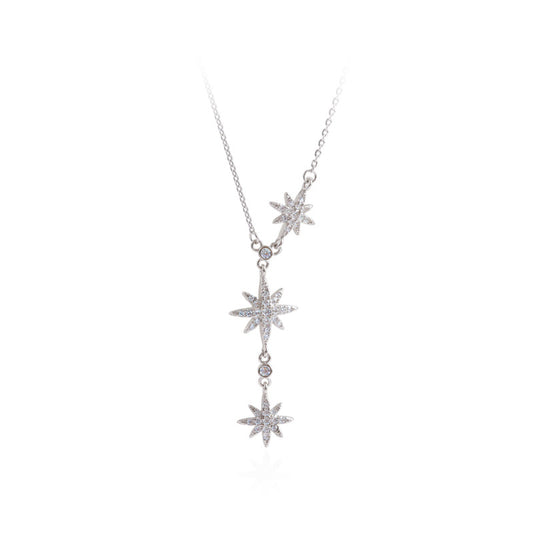 Three Zircon Star Silver Necklace for Women