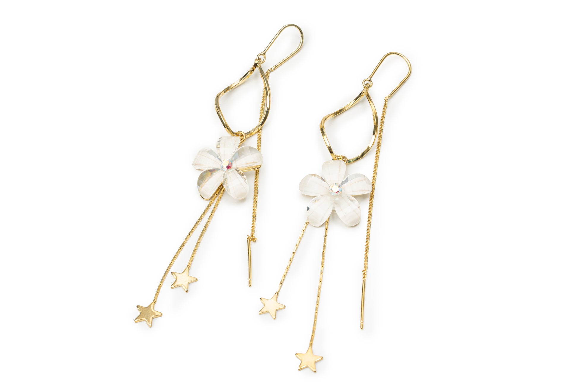 Flower Star Drop Earrings - Golden Drop Earrings for Women