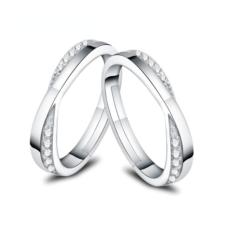 Interwoven with 3A Zircon Silver Couple Ring for Women
