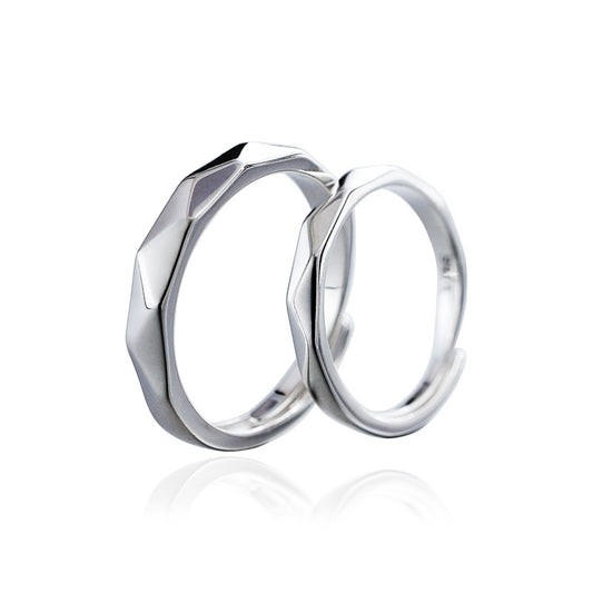 Polyhedral Triangle Silver Couple Ring