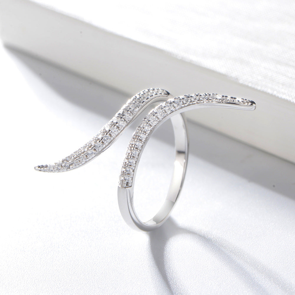 Adjustable Opening White Zircon Snakelike Silver Ring for Women