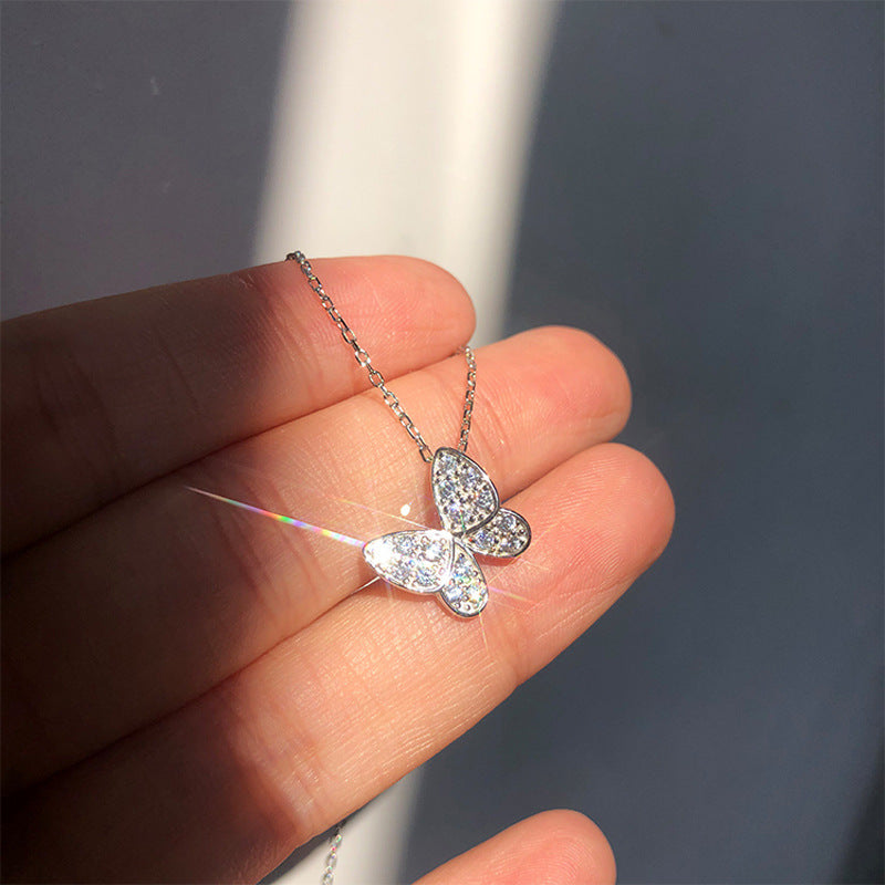 Full Zircon Butterfly Silver Necklace for Women