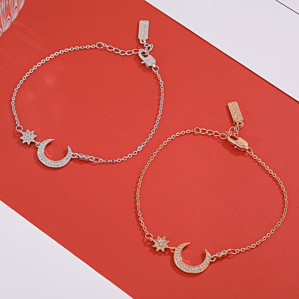 Zircon Moon Star Silver Bracelet for Women