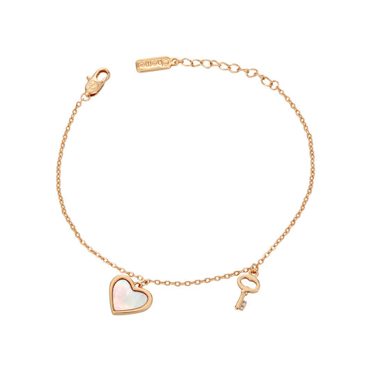 Heart Mother of Pearl with Key Silver Bracelet for Women