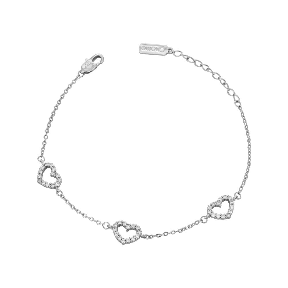 Zircon Hollow Heart Silver Bracelet for Women