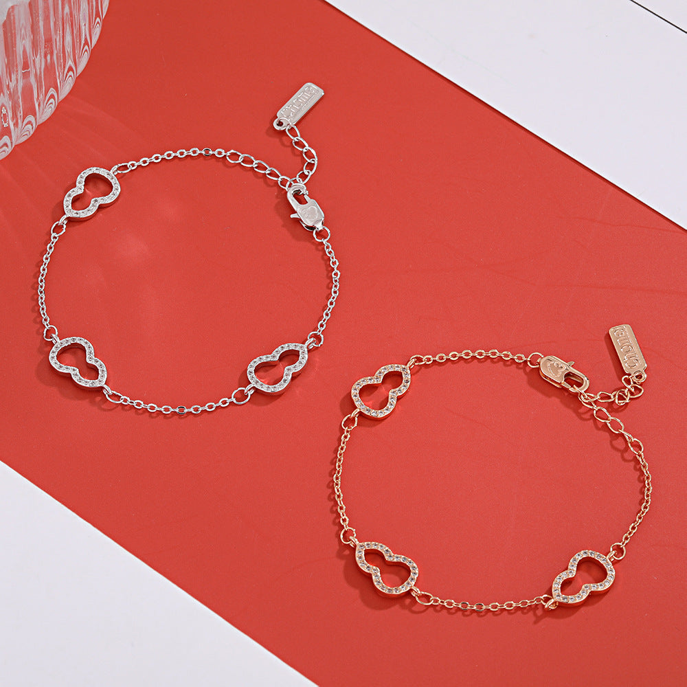 Three Zircon Hollow Gourds Silver Bracelet for Women